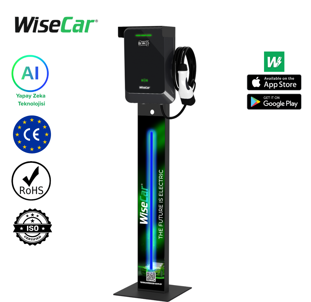 WiseCar WTA Pedestal - 11 & 22 kW Electric Vehicle Charger EV Wallbox Type 2