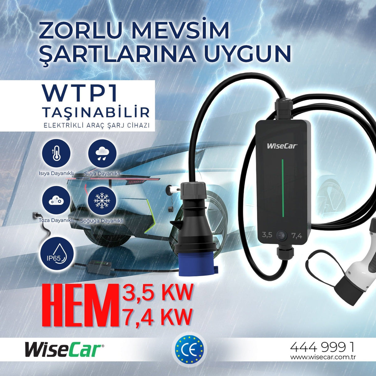 WiseCar WTP1 7.4 kW 便携式电动汽车充电器 WiseCar