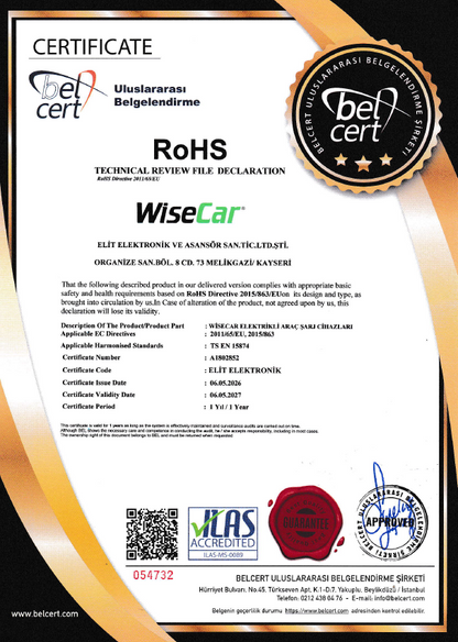WiseCar Facile 22 kW 32A Mobil Uygulamalı Taşınabilir Elektrikli Araç Şarj Cihazı Tuya Smart WiFi + Bluetooth