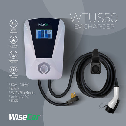 WiseCar Wallbox WTUS 50 Amp 12 kW EV Charging Wifi + Bluetooh + APP + With 5m Cable WiseCar