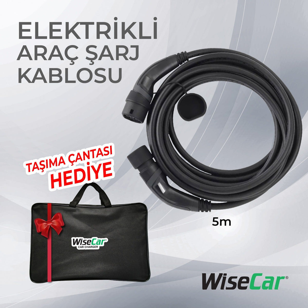 WiseCar Elektrikli Araç Şarj Kablosu Tip 2 - 3Faz, 32A , 22Kw, 5m WiseCar