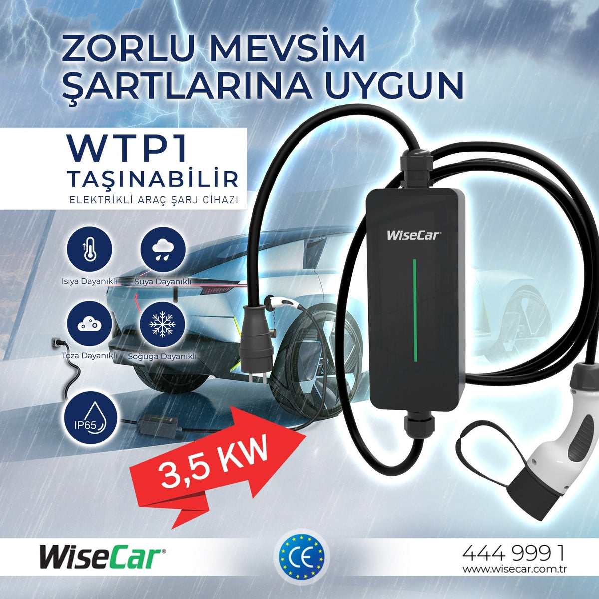 WiseCar WTP1 3.5 kW 便携式电动汽车充电器 WiseCar