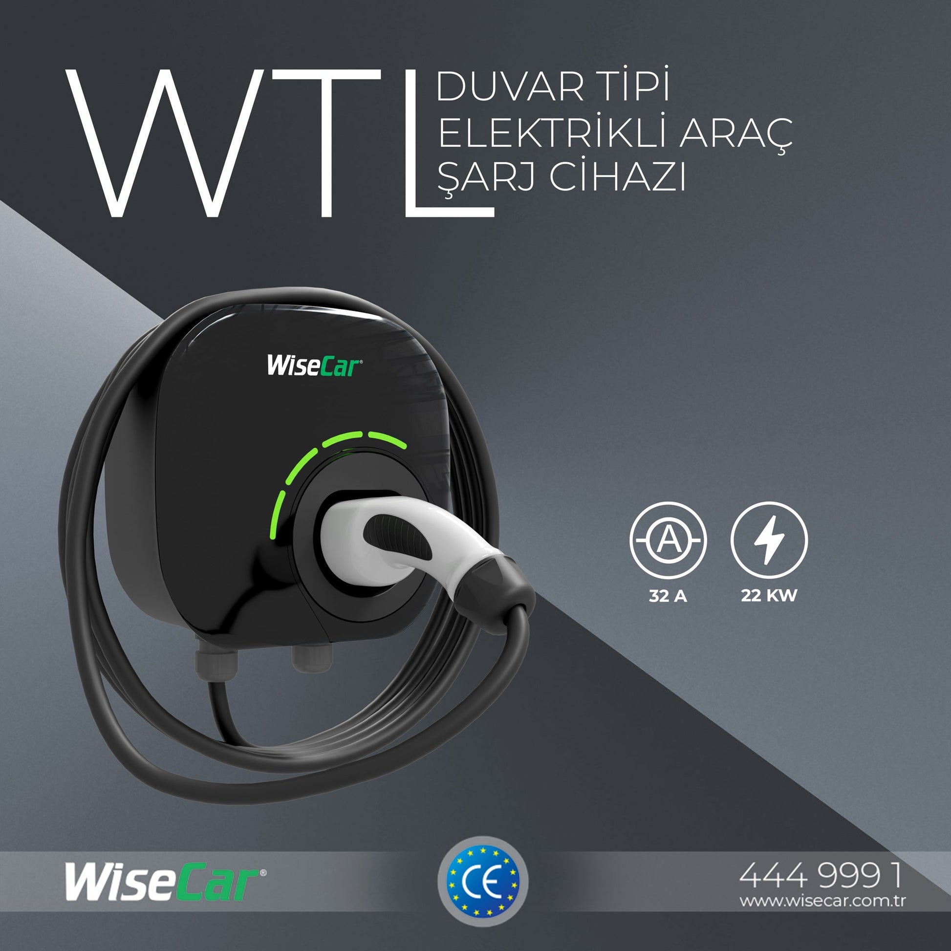 WiseCar WTL – Yapay Zeka Destekli Akıllı Elektrikli Araç Şarj Cihazı | 22 kW | Mobil Uygulama & WiseCar AI WiseCar