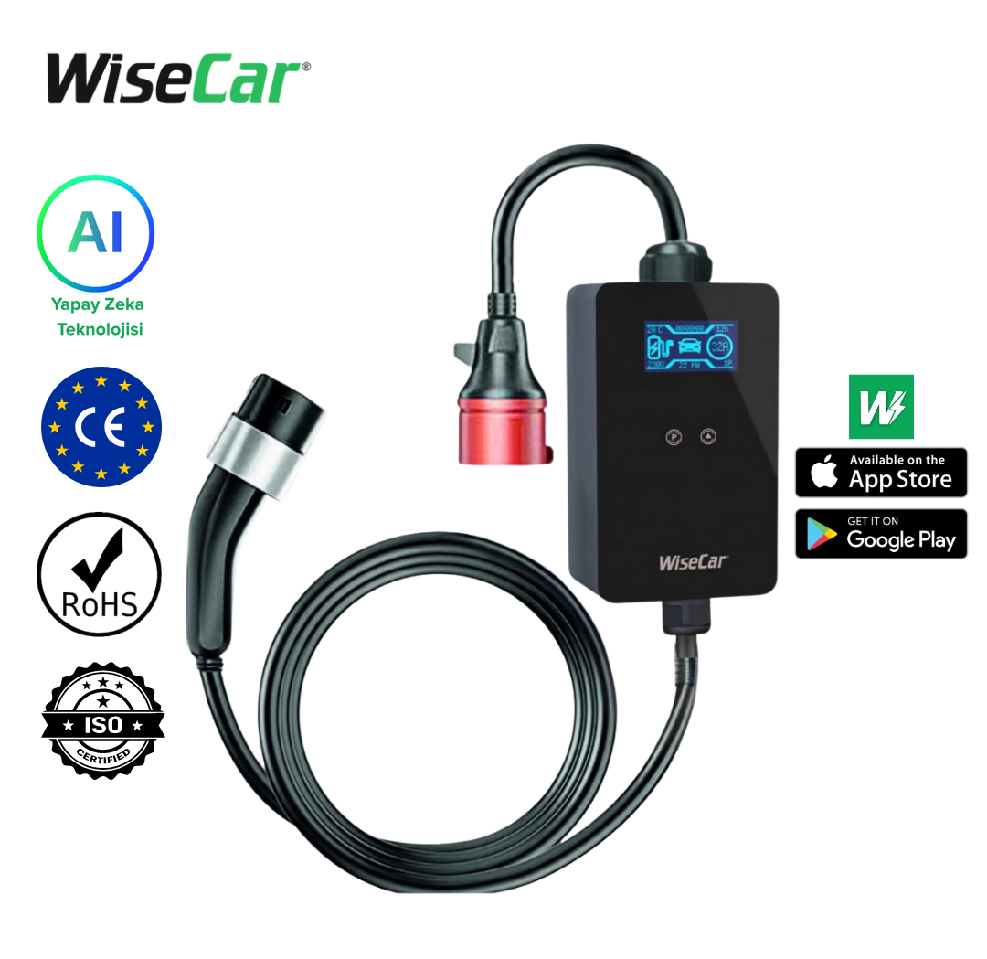 WiseCar WTP3 22 & 11 kW 人工智能驱动便携式智能电动汽车充电器｜手机应用 & WiseCar AI
