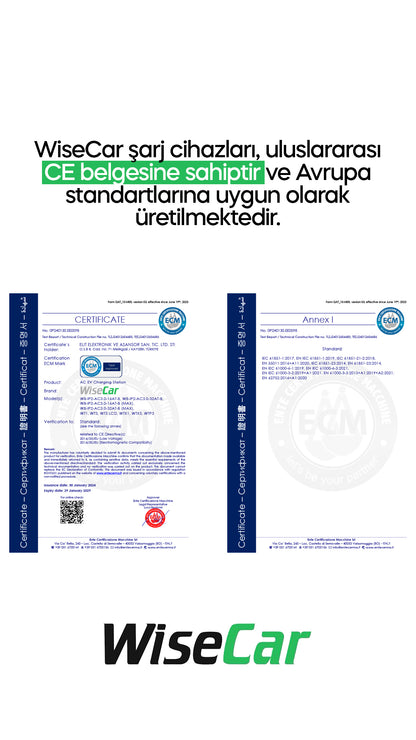 WiseCar Facile 22 kW 32A Mobil Uygulamalı Taşınabilir Elektrikli Araç Şarj Cihazı Tuya Smart WiFi + Bluetooth