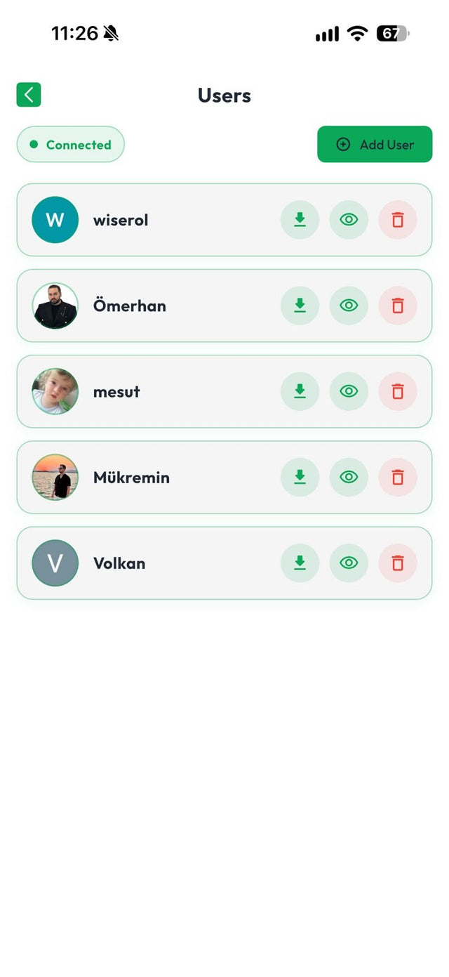 Users screen