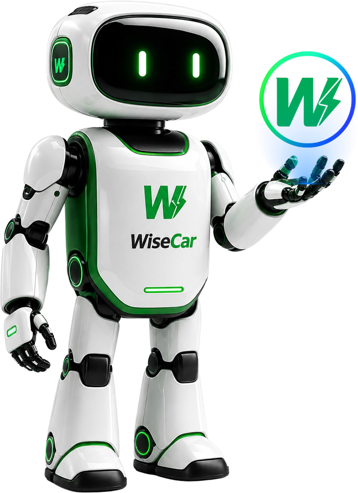 Yapay zekâ destekli WiseCar uygulamasını temsil eden WiseCar robot maskotu